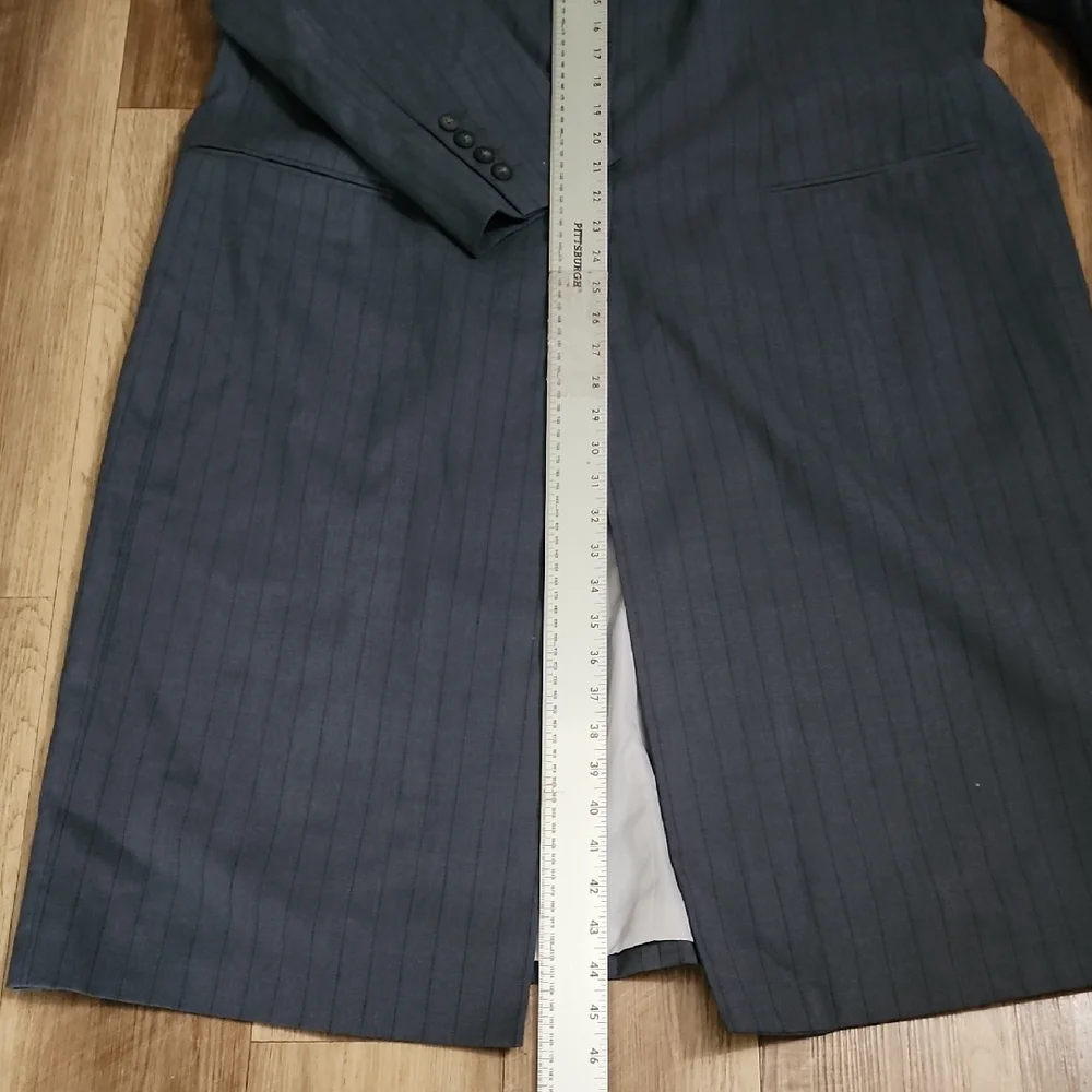 Harvé Benard Gray Pinstripe Long Blazer Coat Sz18 Plus Size Office Career Chic - Picture 8 of 12